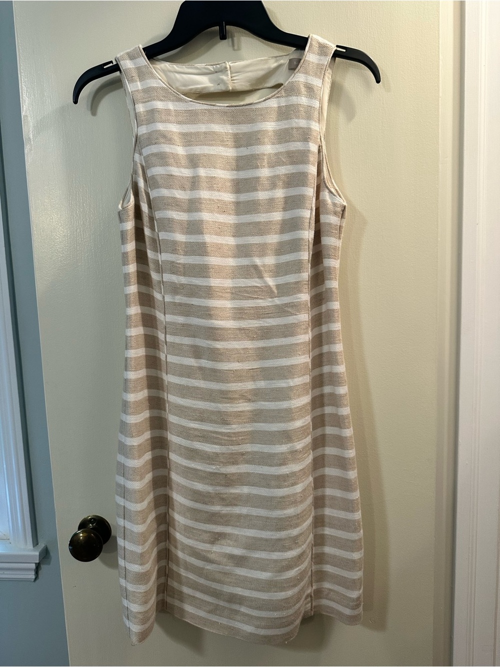 Banana Republic Beige and White Striped Midi Dress